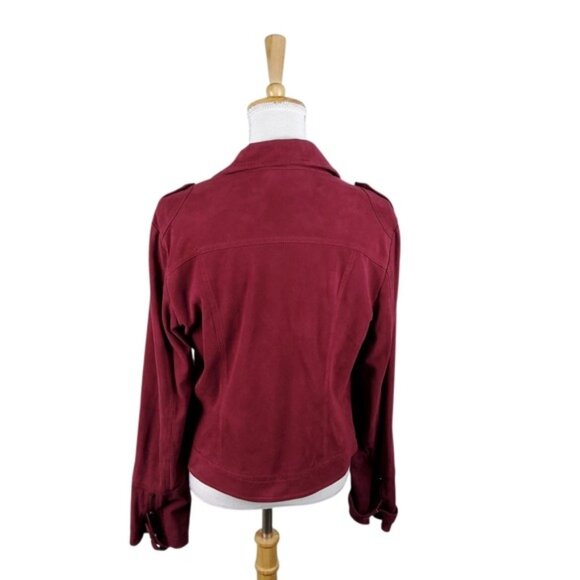 BCNI by Blanc Noir Women's Fauz Suede Burgundy Moto Jacket Size Large - Picture 3 of 4